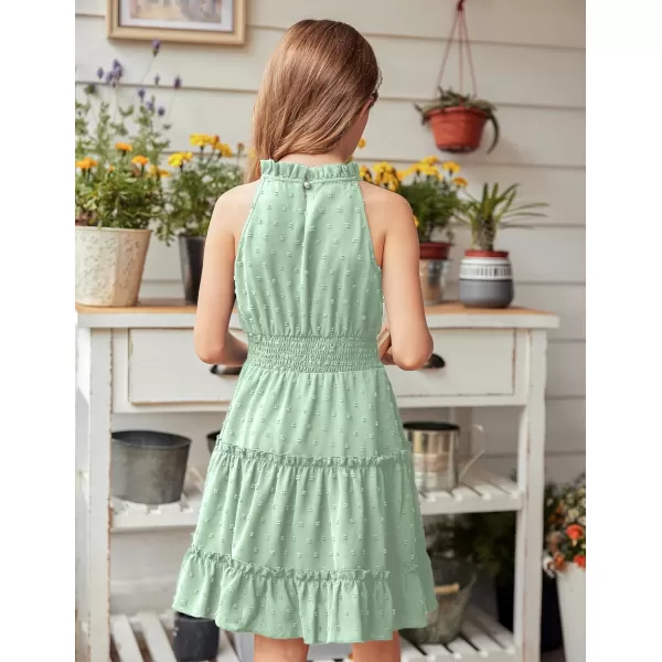 Arshiner Girls Halter Neck Sleeveless Dress Casual Flowy Swiss Dot Smocked Cute Summer Dress for 5-12 Years