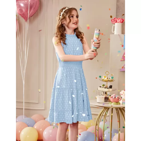 Arshiner Girls Halter Neck Sleeveless Dress Casual Flowy Swiss Dot Smocked Cute Summer Dress for 5-12 Years