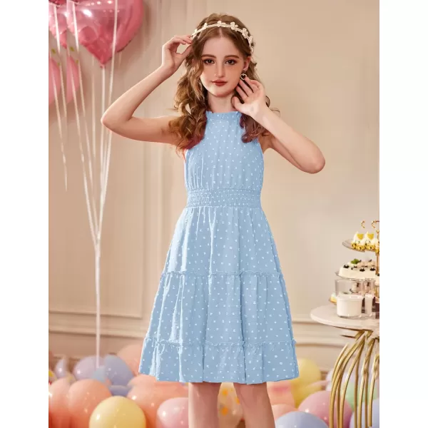 Arshiner Girls Halter Neck Sleeveless Dress Casual Flowy Swiss Dot Smocked Cute Summer Dress for 5-12 Years
