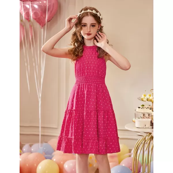 Arshiner Girls Halter Neck Sleeveless Dress Casual Flowy Swiss Dot Smocked Cute Summer Dress for 5-12 Years