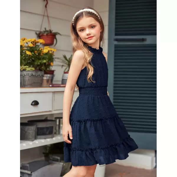 Arshiner Girls Halter Neck Sleeveless Dress Casual Flowy Swiss Dot Smocked Cute Summer Dress for 5-12 Years