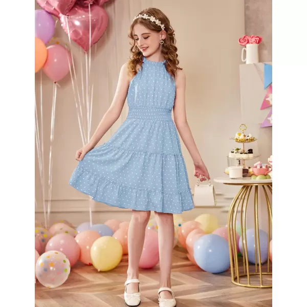 Arshiner Girls Halter Neck Sleeveless Dress Casual Flowy Swiss Dot Smocked Cute Summer Dress for 5-12 Years