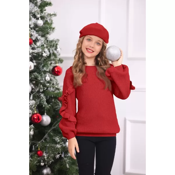 Arshiner Girls Long Lantern Sleeve Sweaters Crew Neck Knit Pullover Jumper Top