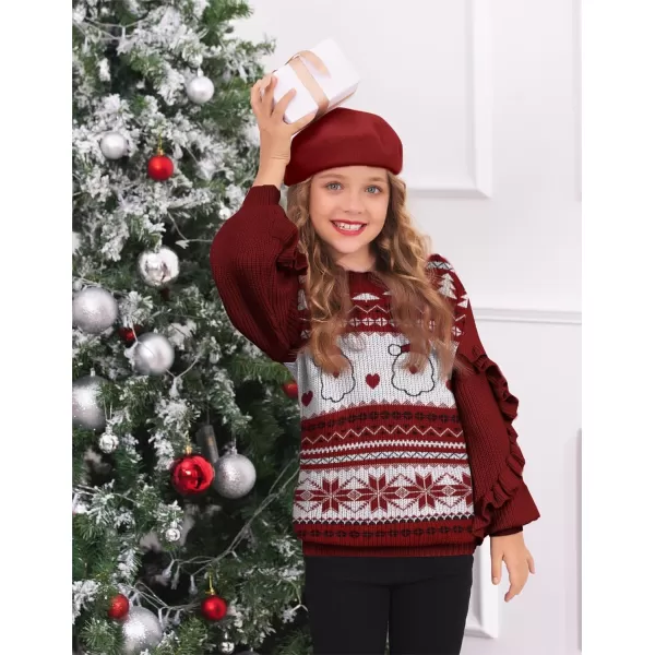 Arshiner Girls Long Lantern Sleeve Sweaters Crew Neck Knit Pullover Jumper Top