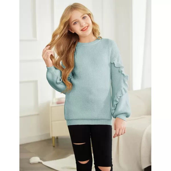 Arshiner Girls Long Lantern Sleeve Sweaters Crew Neck Knit Pullover Jumper Top