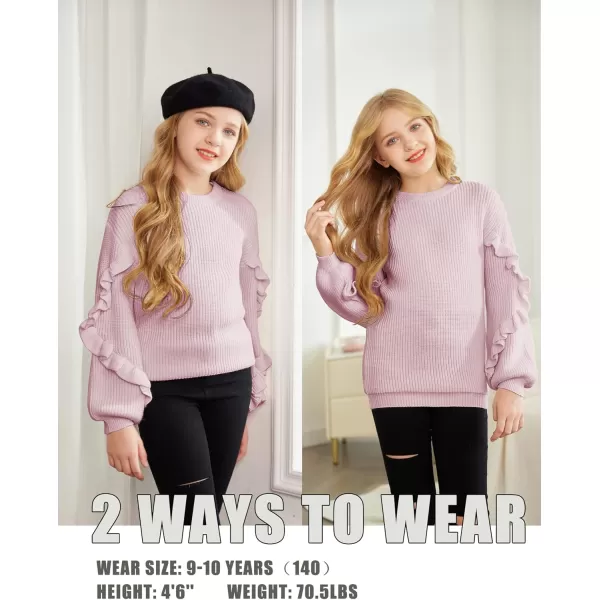Arshiner Girls Long Lantern Sleeve Sweaters Crew Neck Knit Pullover Jumper Top