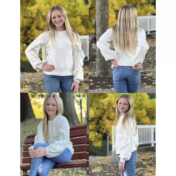 Arshiner Girls Long Lantern Sleeve Sweaters Crew Neck Knit Pullover Jumper Top