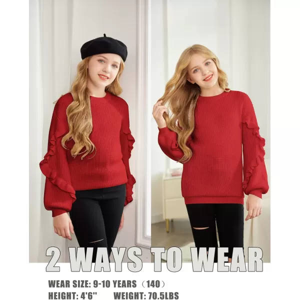 Arshiner Girls Long Lantern Sleeve Sweaters Crew Neck Knit Pullover Jumper Top
