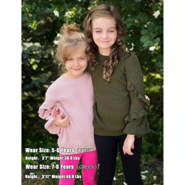 Arshiner Girls Long Lantern Sleeve Sweaters Crew Neck Knit Pullover Jumper Top