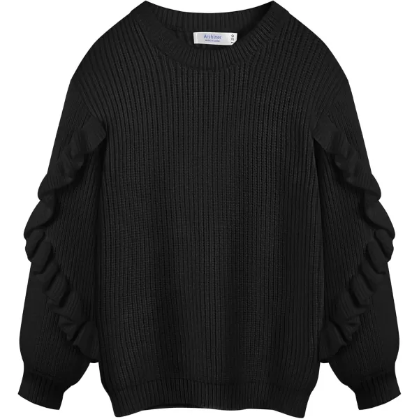 Arshiner Girls Long Lantern Sleeve Sweaters Crew Neck Knit Pullover Jumper Top