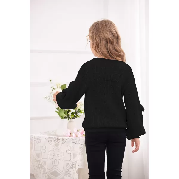 Arshiner Girls Long Lantern Sleeve Sweaters Crew Neck Knit Pullover Jumper Top