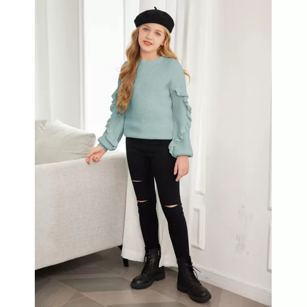 Arshiner Girls Long Lantern Sleeve Sweaters Crew Neck Knit Pullover Jumper Top