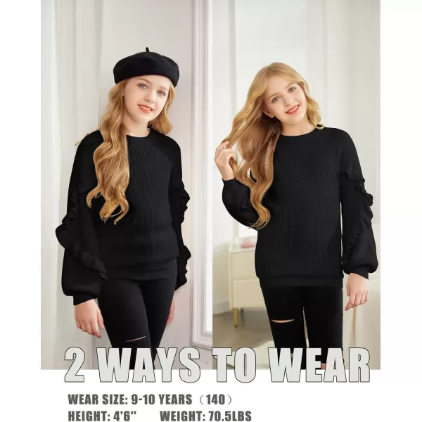 Arshiner Girls Long Lantern Sleeve Sweaters Crew Neck Knit Pullover Jumper Top