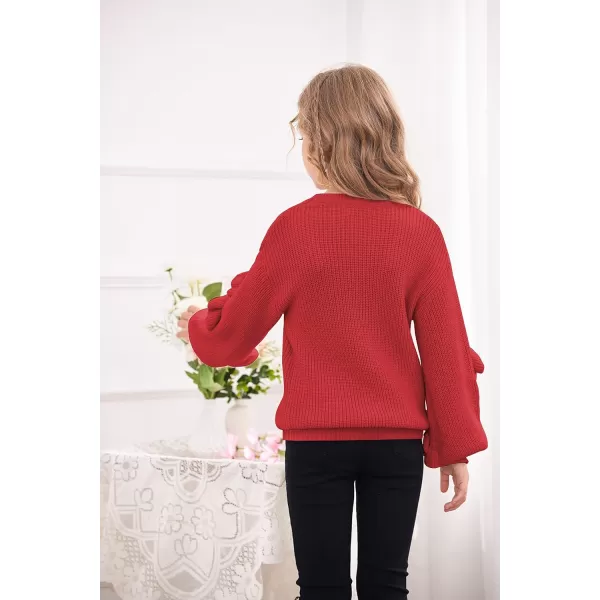 Arshiner Girls Long Lantern Sleeve Sweaters Crew Neck Knit Pullover Jumper Top