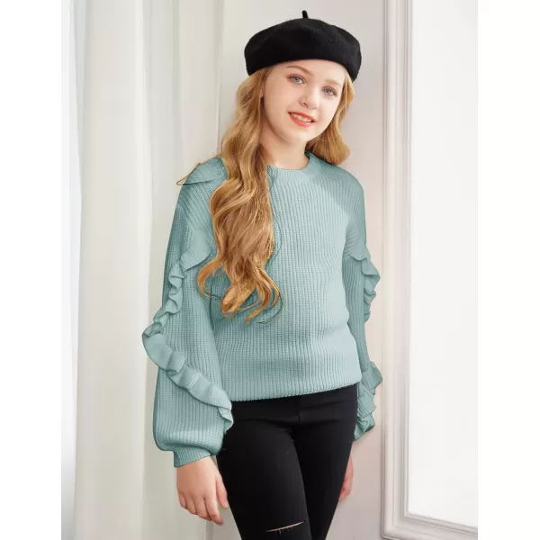 Arshiner Girls Long Lantern Sleeve Sweaters Crew Neck Knit Pullover Jumper Top