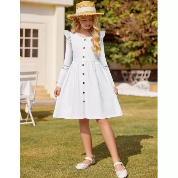 Arshiner Girls Long Sleeve Dress Casual Fall Dress A Line Belted Midi Dress with Pockets for Kids 5-14Y