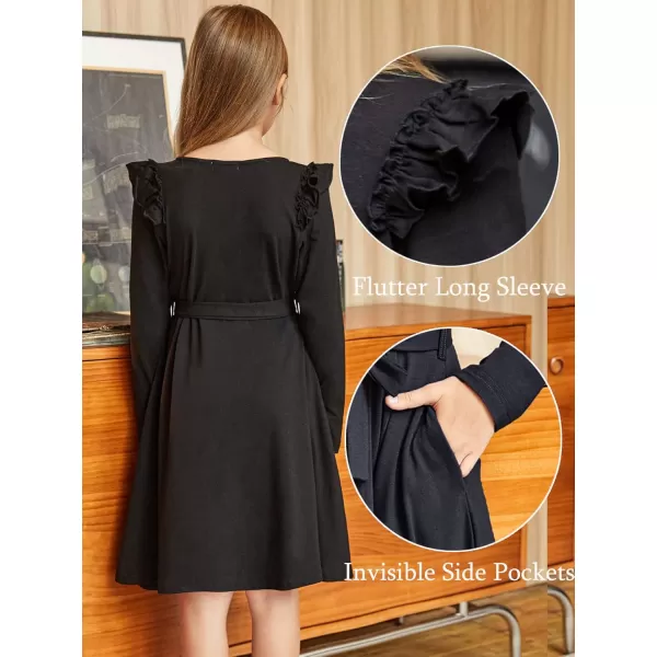Arshiner Girls Long Sleeve Dress Casual Fall Dress A Line Belted Midi Dress with Pockets for Kids 5-14Y