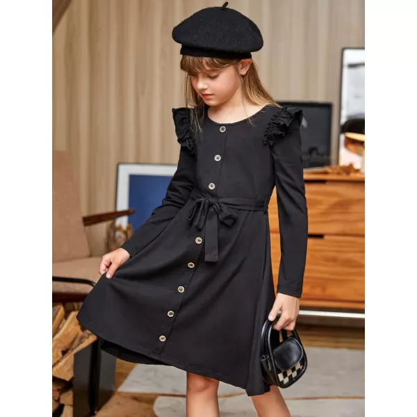 Arshiner Girls Long Sleeve Dress Casual Fall Dress A Line Belted Midi Dress with Pockets for Kids 5-14Y