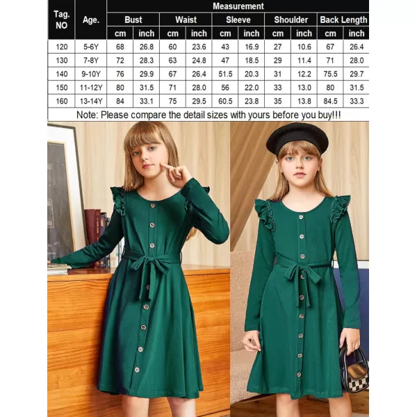 Arshiner Girls Long Sleeve Dress Casual Fall Dress A Line Belted Midi Dress with Pockets for Kids 5-14Y