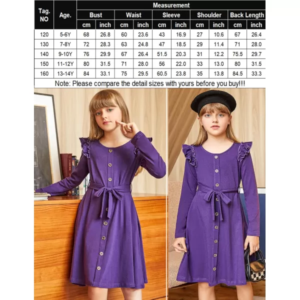 Arshiner Girls Long Sleeve Dress Casual Fall Dress A Line Belted Midi Dress with Pockets for Kids 5-14Y