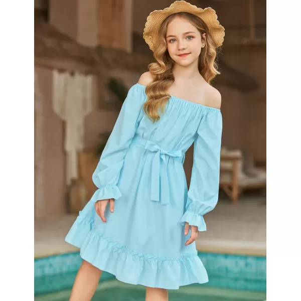 Arshiner Girls Long Sleeve Dress Holiday Party Casual Ruffle Flowy Swing Midi Dresses 5-14 Years