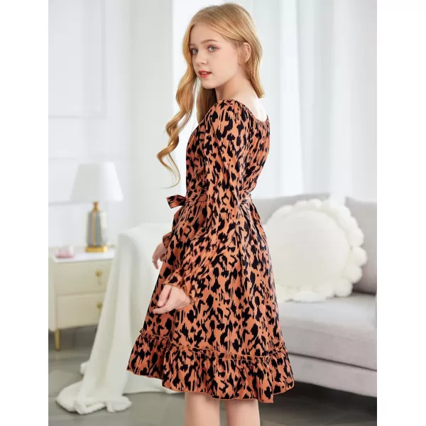 Arshiner Girls Long Sleeve Dress Holiday Party Casual Ruffle Flowy Swing Midi Dresses 5-14 Years