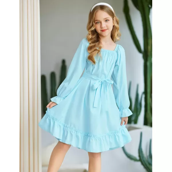 Arshiner Girls Long Sleeve Dress Holiday Party Casual Ruffle Flowy Swing Midi Dresses 5-14 Years