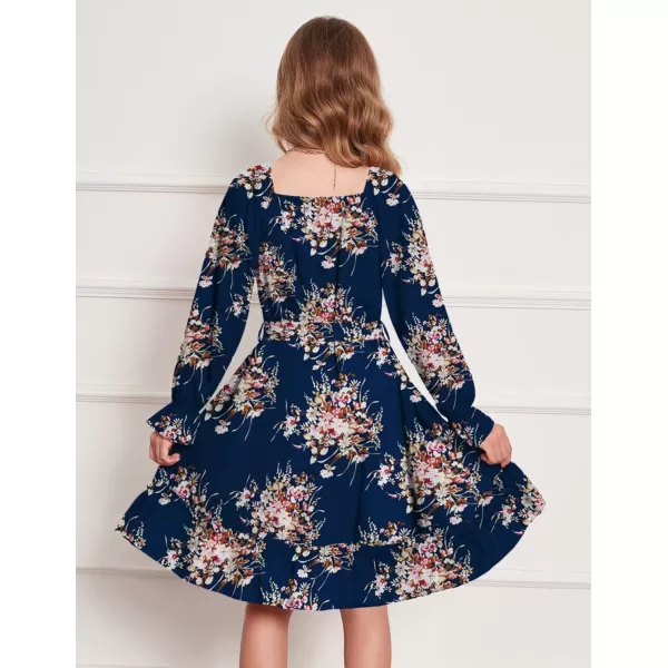 Arshiner Girls Long Sleeve Dress Holiday Party Casual Ruffle Flowy Swing Midi Dresses 5-14 Years