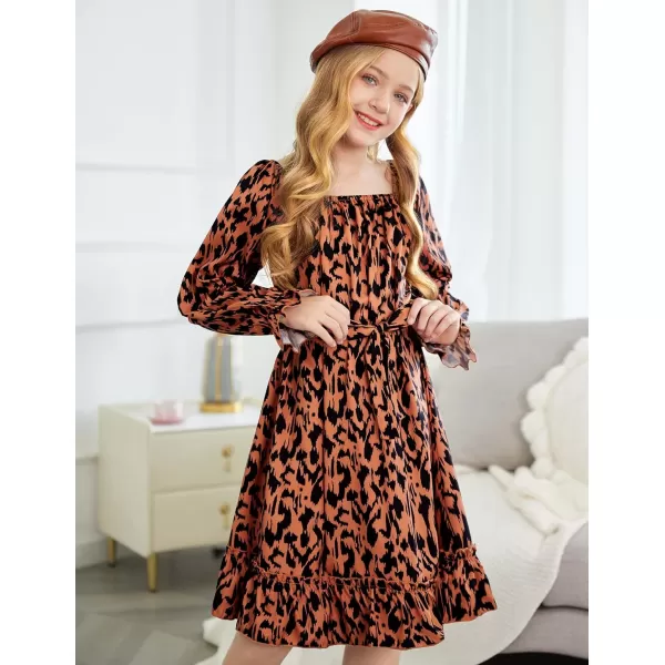 Arshiner Girls Long Sleeve Dress Holiday Party Casual Ruffle Flowy Swing Midi Dresses 5-14 Years
