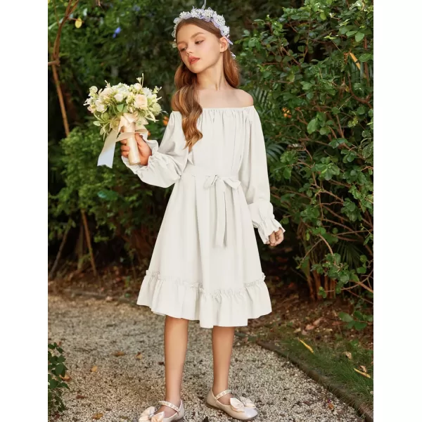 Arshiner Girls Long Sleeve Dress Holiday Party Casual Ruffle Flowy Swing Midi Dresses 5-14 Years