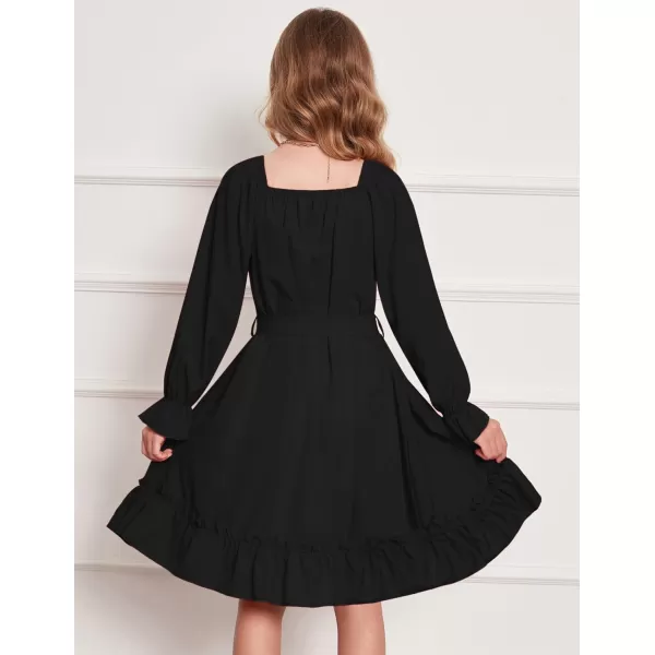 Arshiner Girls Long Sleeve Dress Holiday Party Casual Ruffle Flowy Swing Midi Dresses 5-14 Years