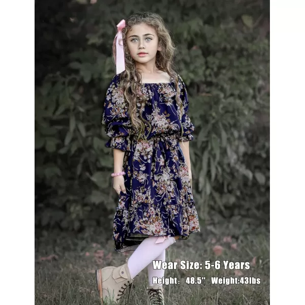 Arshiner Girls Long Sleeve Dress Holiday Party Casual Ruffle Flowy Swing Midi Dresses 5-14 Years
