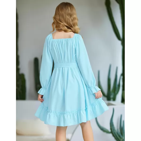 Arshiner Girls Long Sleeve Dress Holiday Party Casual Ruffle Flowy Swing Midi Dresses 5-14 Years
