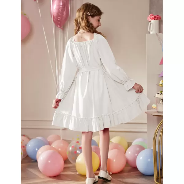 Arshiner Girls Long Sleeve Dress Holiday Party Casual Ruffle Flowy Swing Midi Dresses 5-14 Years