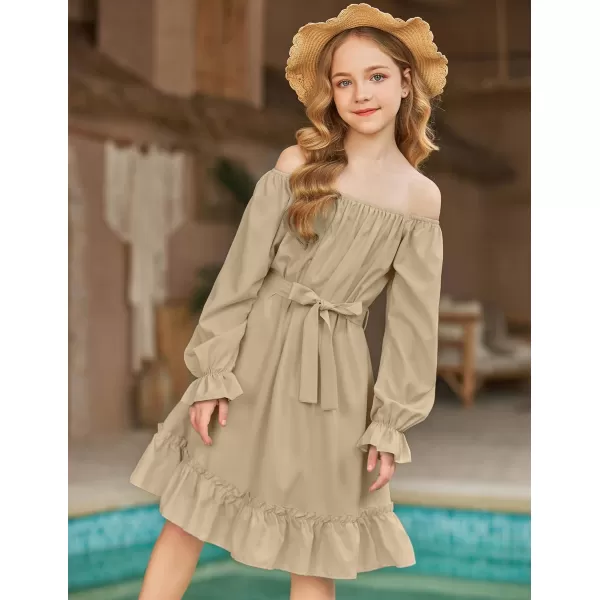 Arshiner Girls Long Sleeve Dress Holiday Party Casual Ruffle Flowy Swing Midi Dresses 5-14 Years