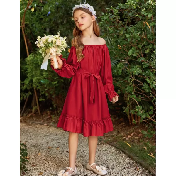 Arshiner Girls Long Sleeve Dress Holiday Party Casual Ruffle Flowy Swing Midi Dresses 5-14 Years