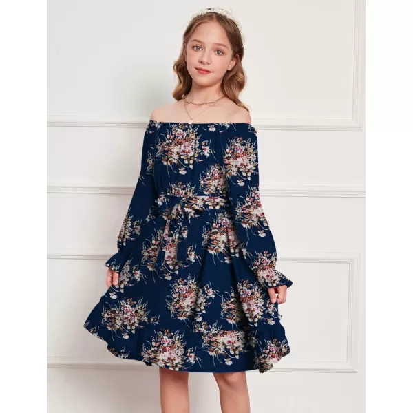 Arshiner Girls Long Sleeve Dress Holiday Party Casual Ruffle Flowy Swing Midi Dresses 5-14 Years