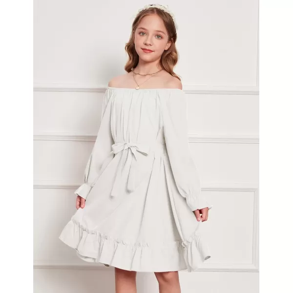 Arshiner Girls Long Sleeve Dress Holiday Party Casual Ruffle Flowy Swing Midi Dresses 5-14 Years