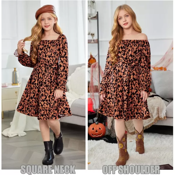 Arshiner Girls Long Sleeve Dress Holiday Party Casual Ruffle Flowy Swing Midi Dresses 5-14 Years