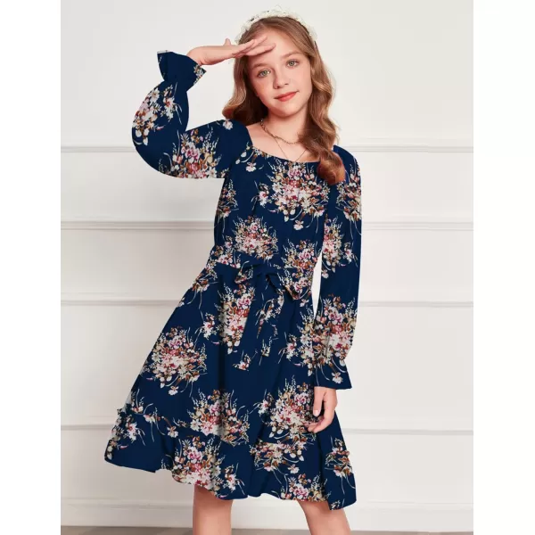 Arshiner Girls Long Sleeve Dress Holiday Party Casual Ruffle Flowy Swing Midi Dresses 5-14 Years