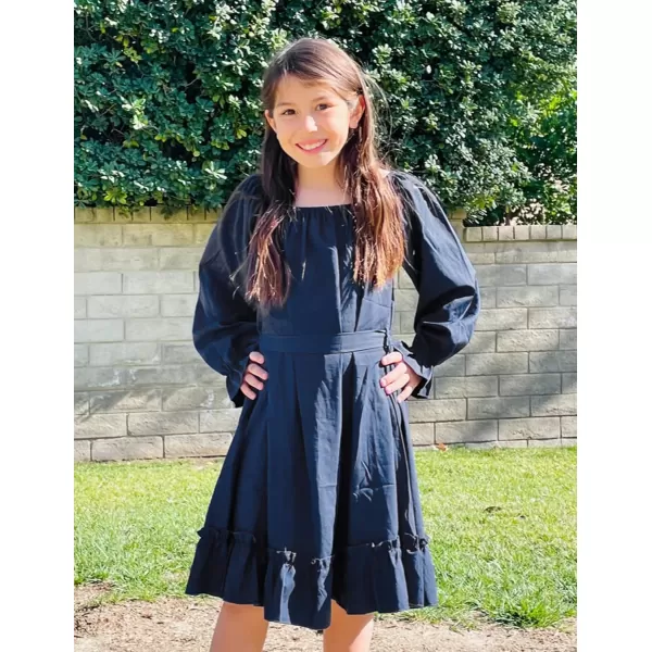 Arshiner Girls Long Sleeve Dress Holiday Party Casual Ruffle Flowy Swing Midi Dresses 5-14 Years