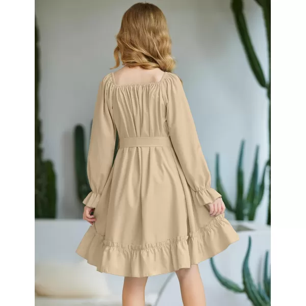 Arshiner Girls Long Sleeve Dress Holiday Party Casual Ruffle Flowy Swing Midi Dresses 5-14 Years