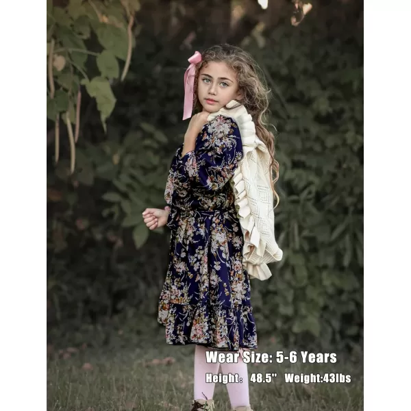 Arshiner Girls Long Sleeve Dress Holiday Party Casual Ruffle Flowy Swing Midi Dresses 5-14 Years