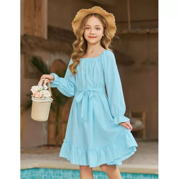 Arshiner Girls Long Sleeve Dress Holiday Party Casual Ruffle Flowy Swing Midi Dresses 5-14 Years