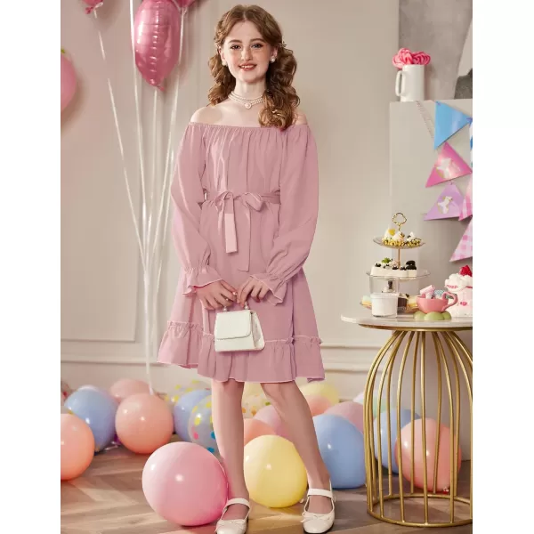 Arshiner Girls Long Sleeve Dress Holiday Party Casual Ruffle Flowy Swing Midi Dresses 5-14 Years
