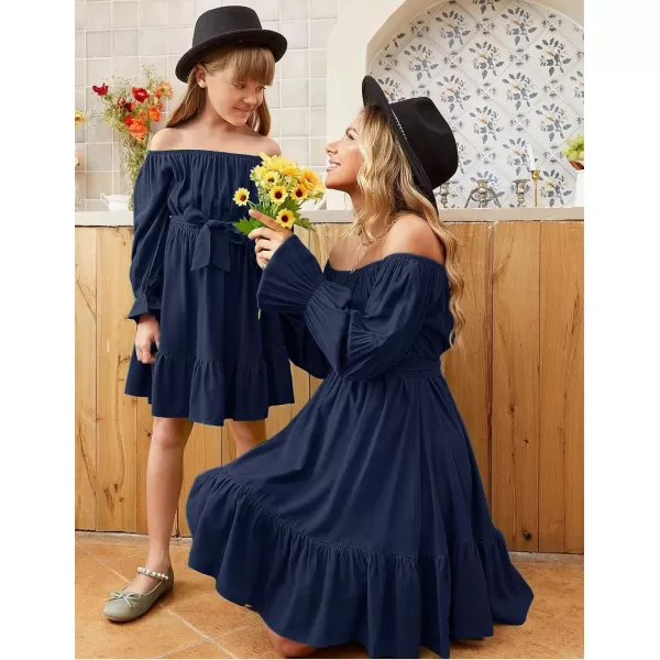 Arshiner Girls Long Sleeve Dress Holiday Party Casual Ruffle Flowy Swing Midi Dresses 5-14 Years