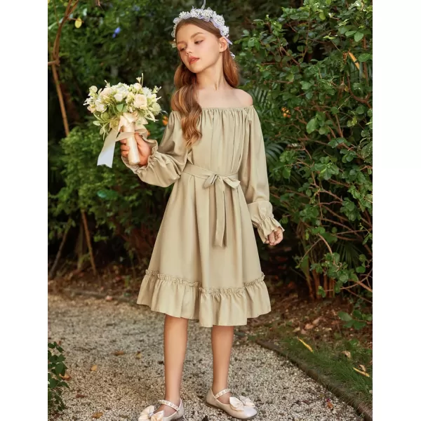 Arshiner Girls Long Sleeve Dress Holiday Party Casual Ruffle Flowy Swing Midi Dresses 5-14 Years