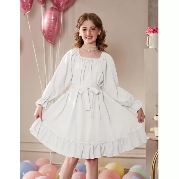 Arshiner Girls Long Sleeve Dress Holiday Party Casual Ruffle Flowy Swing Midi Dresses 5-14 Years