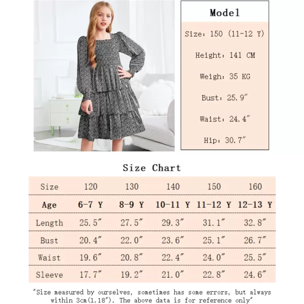 Arshiner Girls Long-Sleeve Tiered Dresses Square Neck Lantern Smocked Ruffle Layered Tie Back Dress