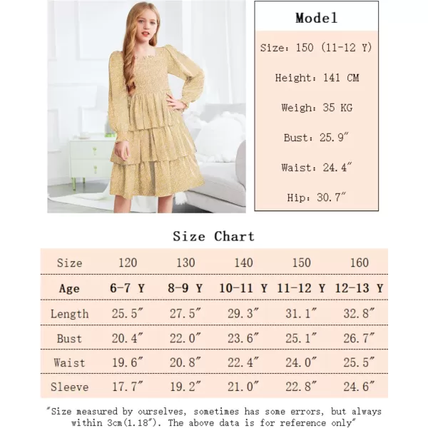 Arshiner Girls Long-Sleeve Tiered Dresses Square Neck Lantern Smocked Ruffle Layered Tie Back Dress